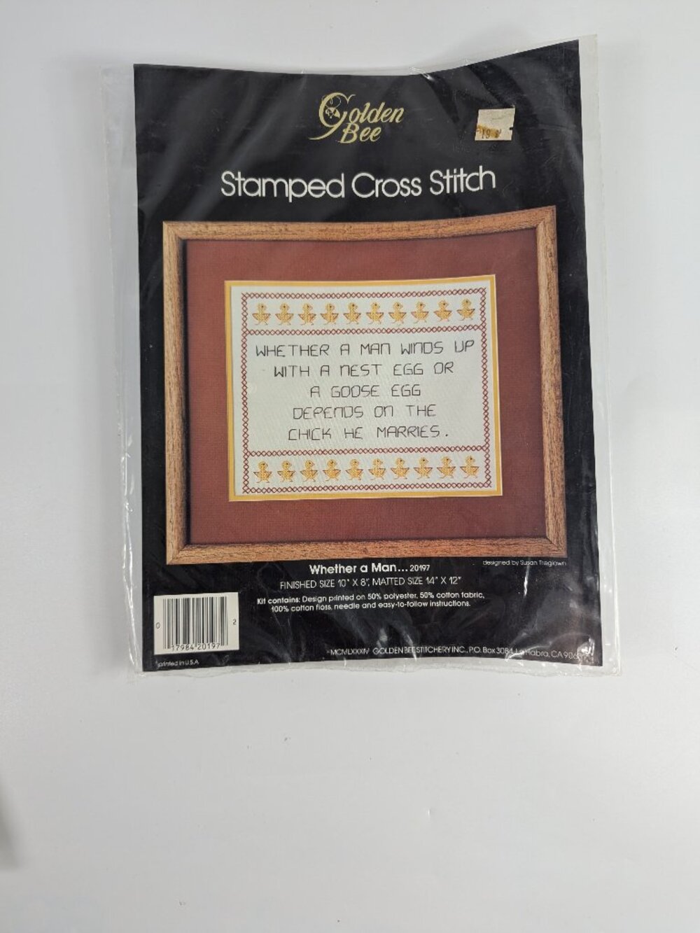 VTG Golden Bee Whether a Man #20197 Stamped Cross Stitch Kit NEW